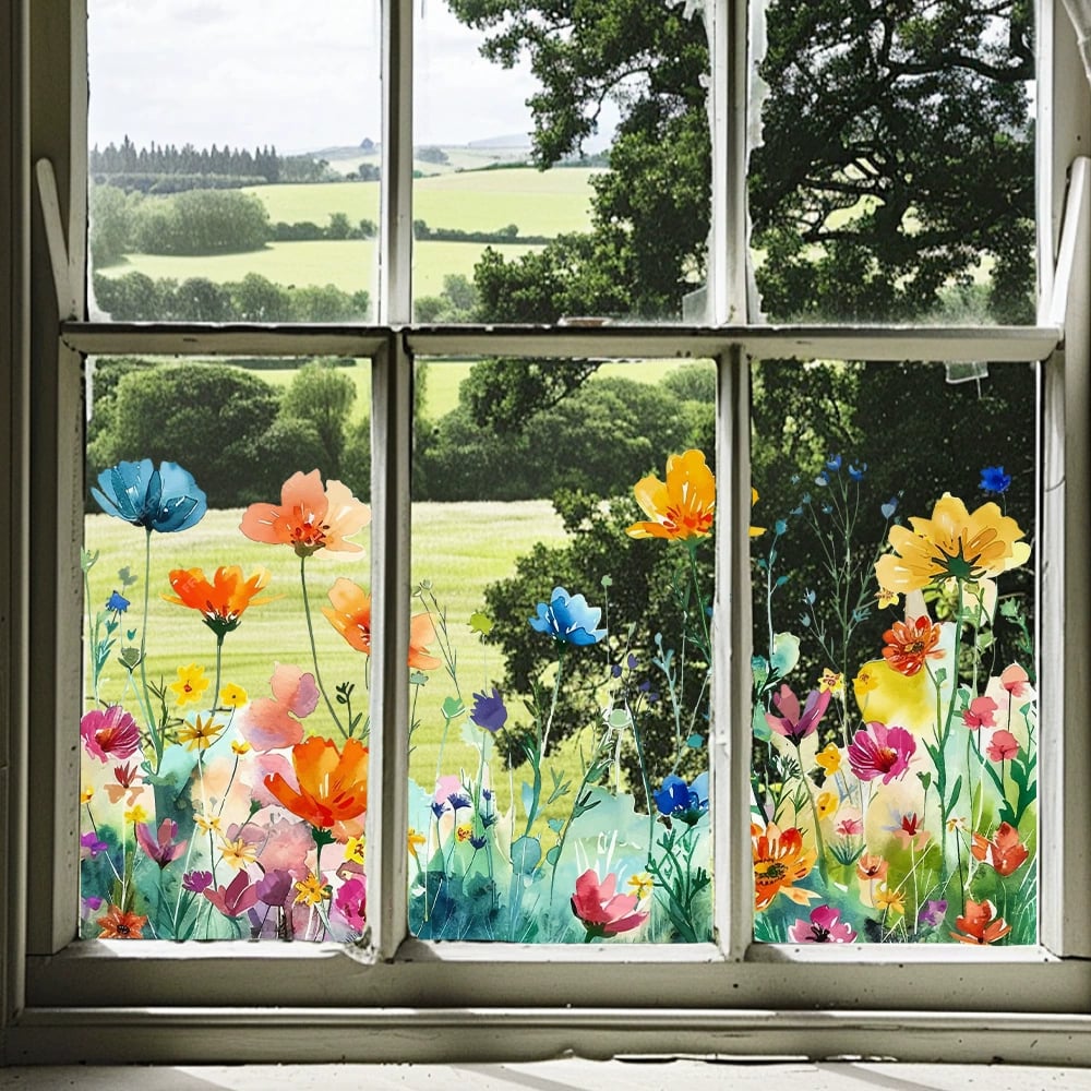 1+1 Gratis | Bunte Blumenstrauß Fensteraufkleber
