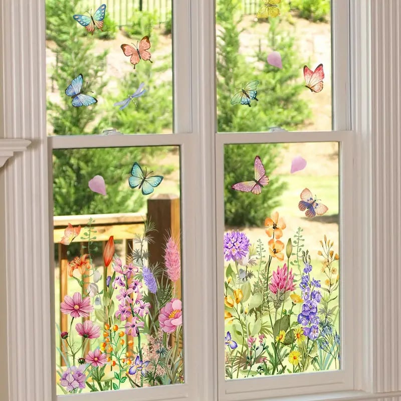 1+1 Gratis | Bunte Blumenstrauß-Fensteraufkleber