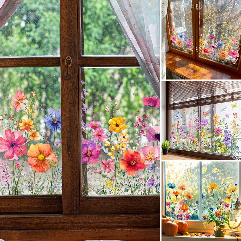 1+1 Gratis | Bunte Blumenstrauß-Fensteraufkleber