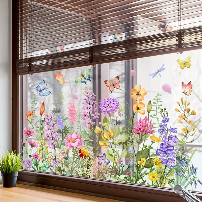 1+1 Gratis | Bunte Blumenstrauß-Fensteraufkleber