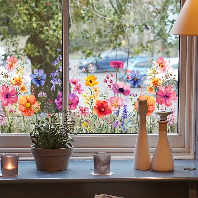1+1 Gratis | Bunte Blumenstrauß-Fensteraufkleber