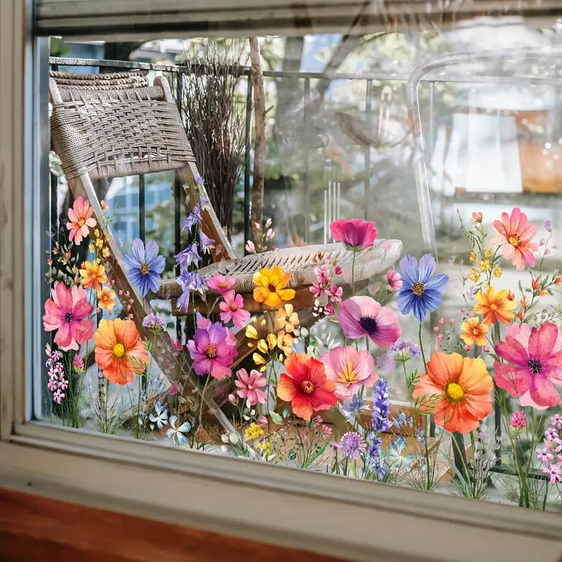 1+1 Gratis | Bunte Blumenstrauß-Fensteraufkleber