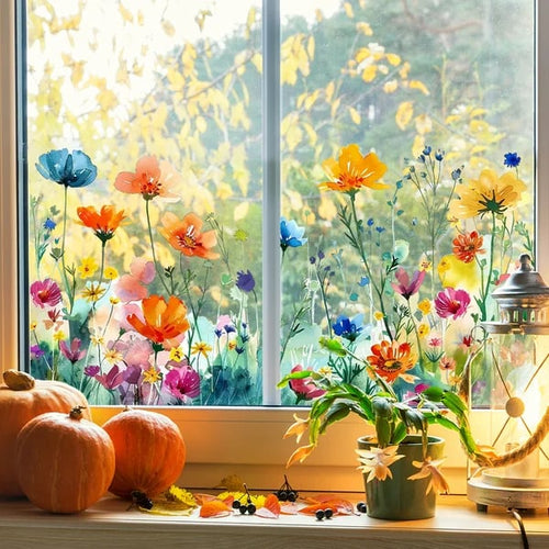 1+1 Gratis | Bunte Blumenstrauß-Fensteraufkleber