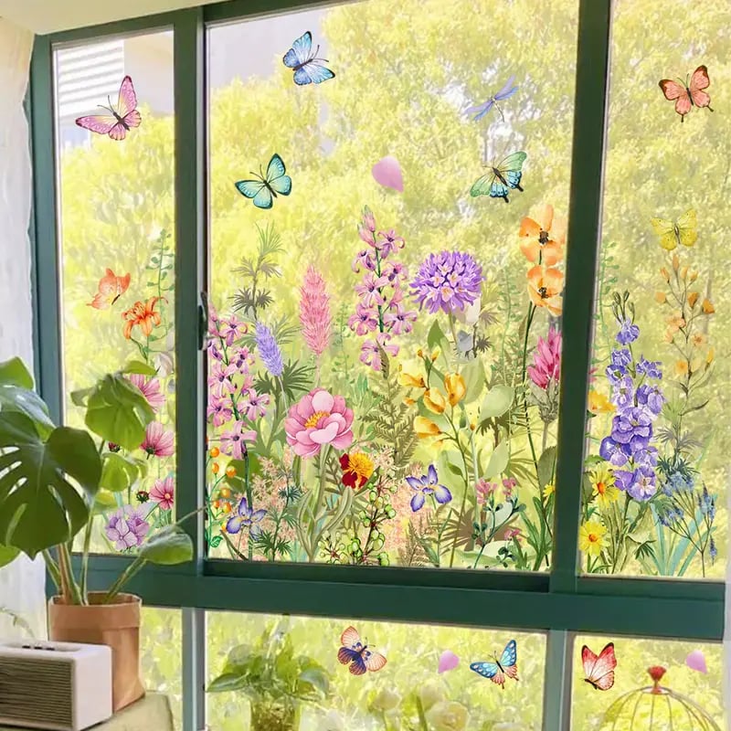 1+1 Gratis | Bunte Blumenstrauß-Fensteraufkleber