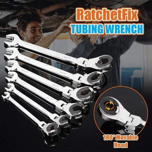 Ratschen-Schlüssel für offene Rohre (fester Kopf - flexibler Kopf 2 IN 1)