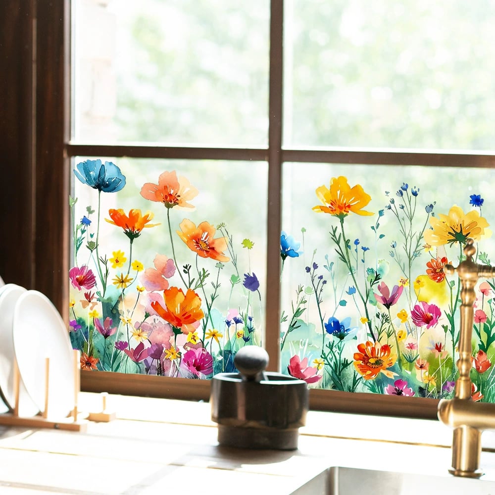 1+1 Gratis | Bunte Blumenstrauß-Fensteraufkleber